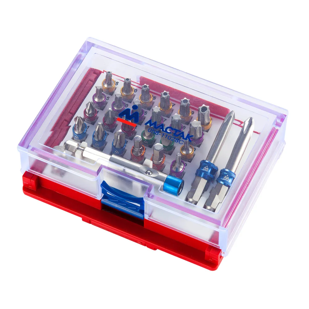 Набор вставок (бит) 1/4;, TORX, HEX, PZ, PH, SLOT, 28 предметов МАСТАК 058-11028C