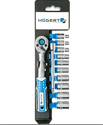 Набор торцевых головок 10 шт. с трещоткой 1/4", 72 зубца