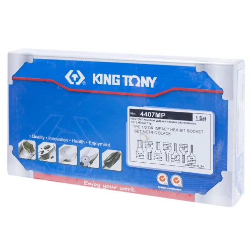 Набор ударных торцевых насадок 1/2;, HEX, 4-14 мм, L = 60 мм, 7 предметов KING TONY 4407MP 3