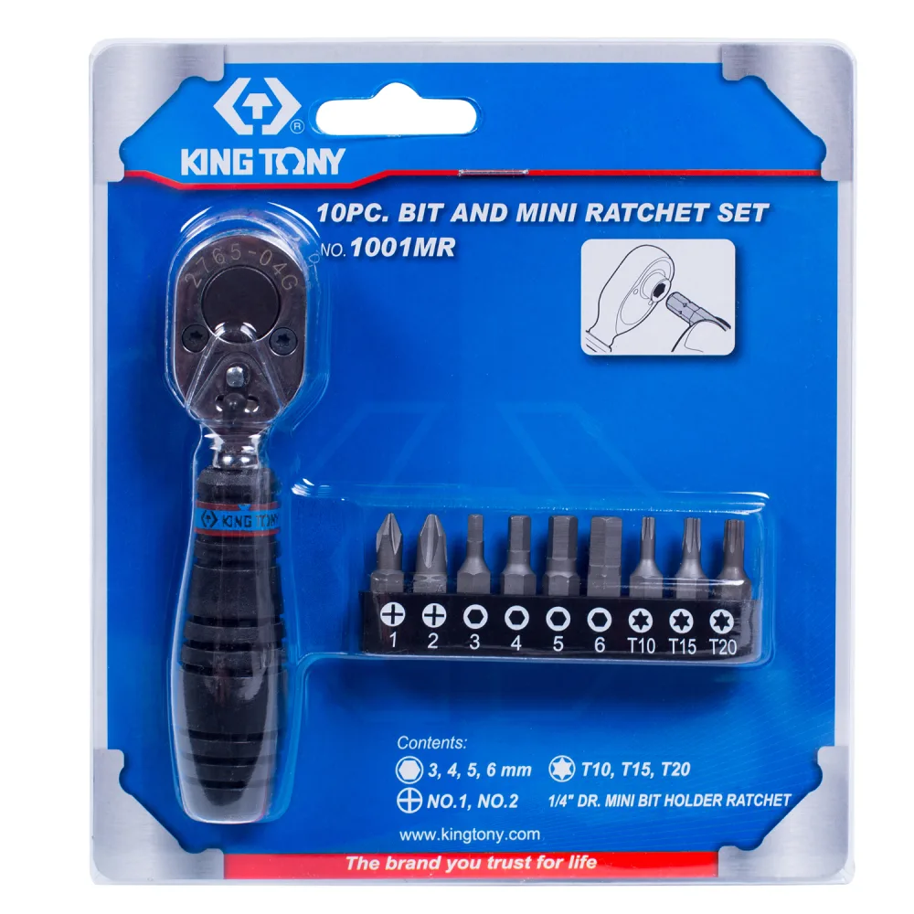 Набор вставок (бит) с трещоткой 1/4;, TORX, HEX, PH, 10 предметов KING TONY 1001MR