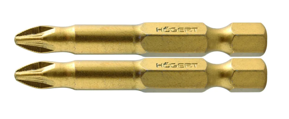 HOEGERT Биты PZ2 50 мм, сталь S2, нитрид титана, 2 шт.