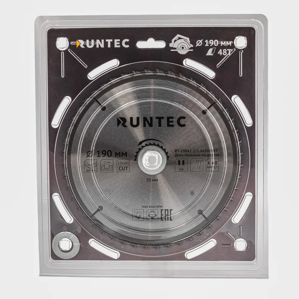 Диск пильный по дереву 190 × 30 мм, 48 зубьев RT-190x2.2/1.4x30/48T RUNTEC