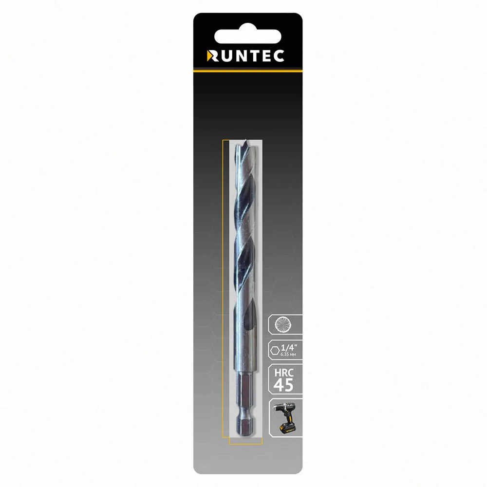Сверло по дереву HRC45 10 × 132 мм HEX 1/4″ RT-DT10 RUNTEC