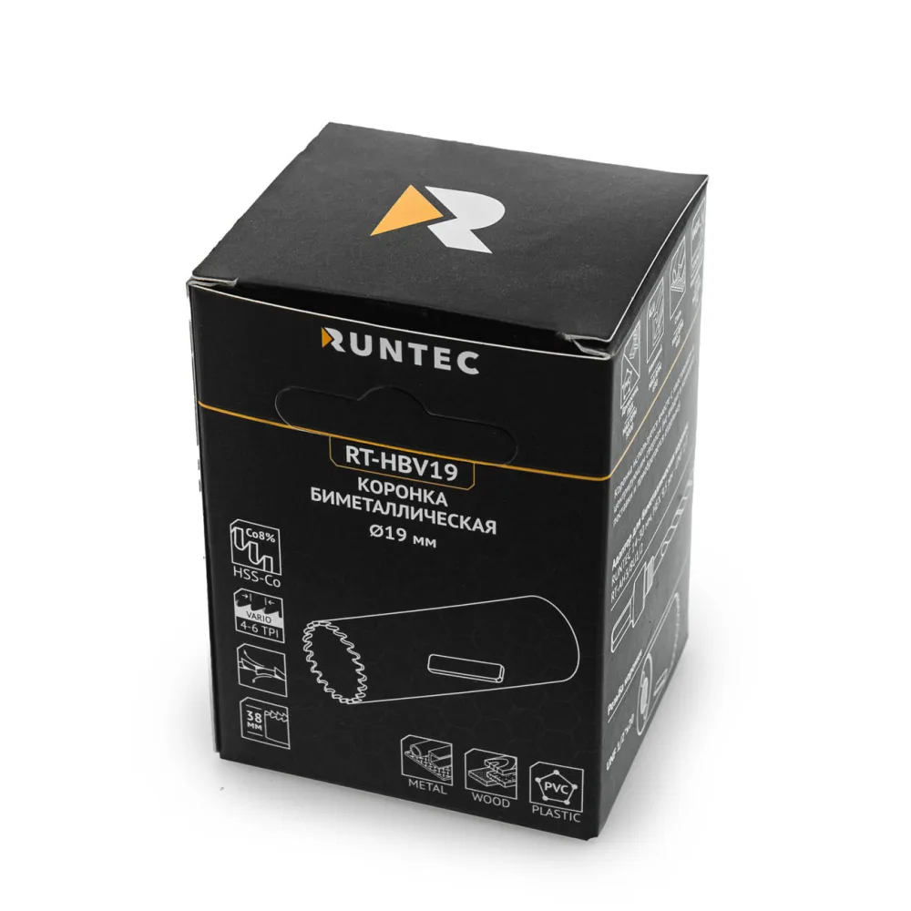 Коронка биметаллическая 19 мм BiM HSS-Co8, 4–6 TPI RT-HBV19 RUNTEC