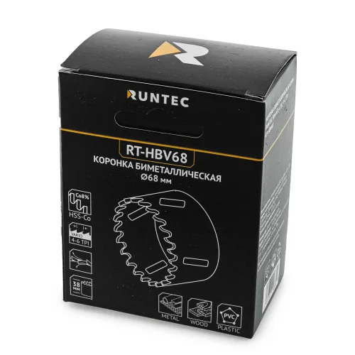 Коронка биметаллическая 68 мм BiM HSS-Co8, 4–6 TPI RT-HBV68 RUNTEC 5