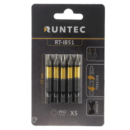 Бита ударная Diamond Coating H6.35, 50 мм, PH2, 5 шт. RT-IB51 RUNTEC
