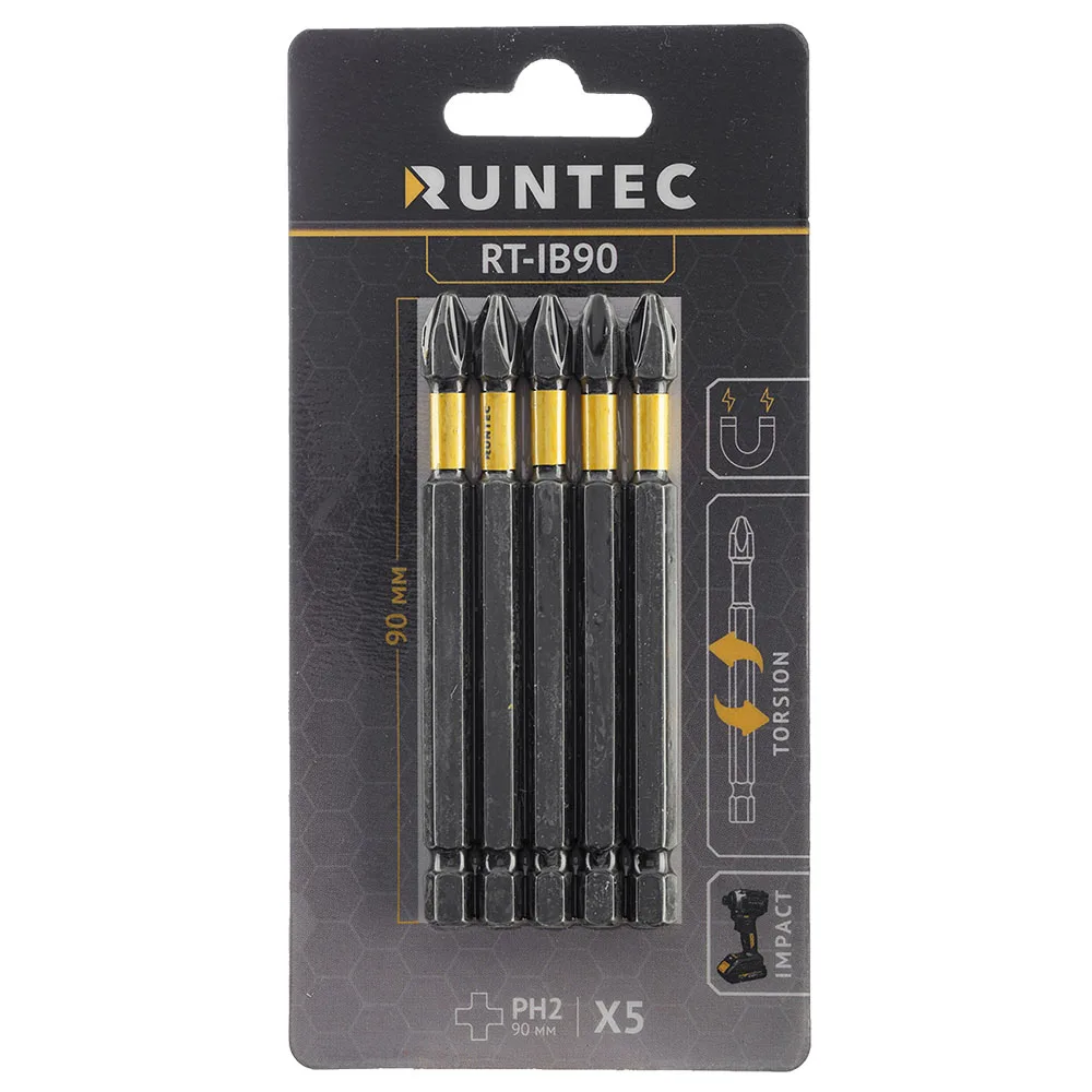 Бита ударная H6.35, 90 мм, PH2, 5 шт. RT-IB90 RUNTEC
