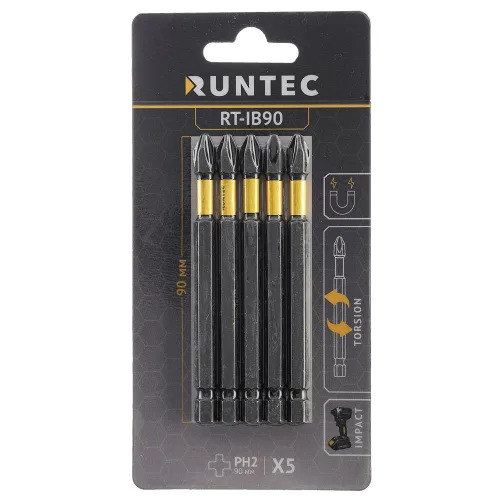 Бита ударная H6.35, 90 мм, PH2, 5 шт. RT-IB90 RUNTEC