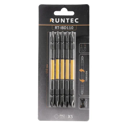 Бита ударная двусторонняя H6.35, 110 мм, PH2/PH2, 5 шт. RT-IBD110 RUNTEC