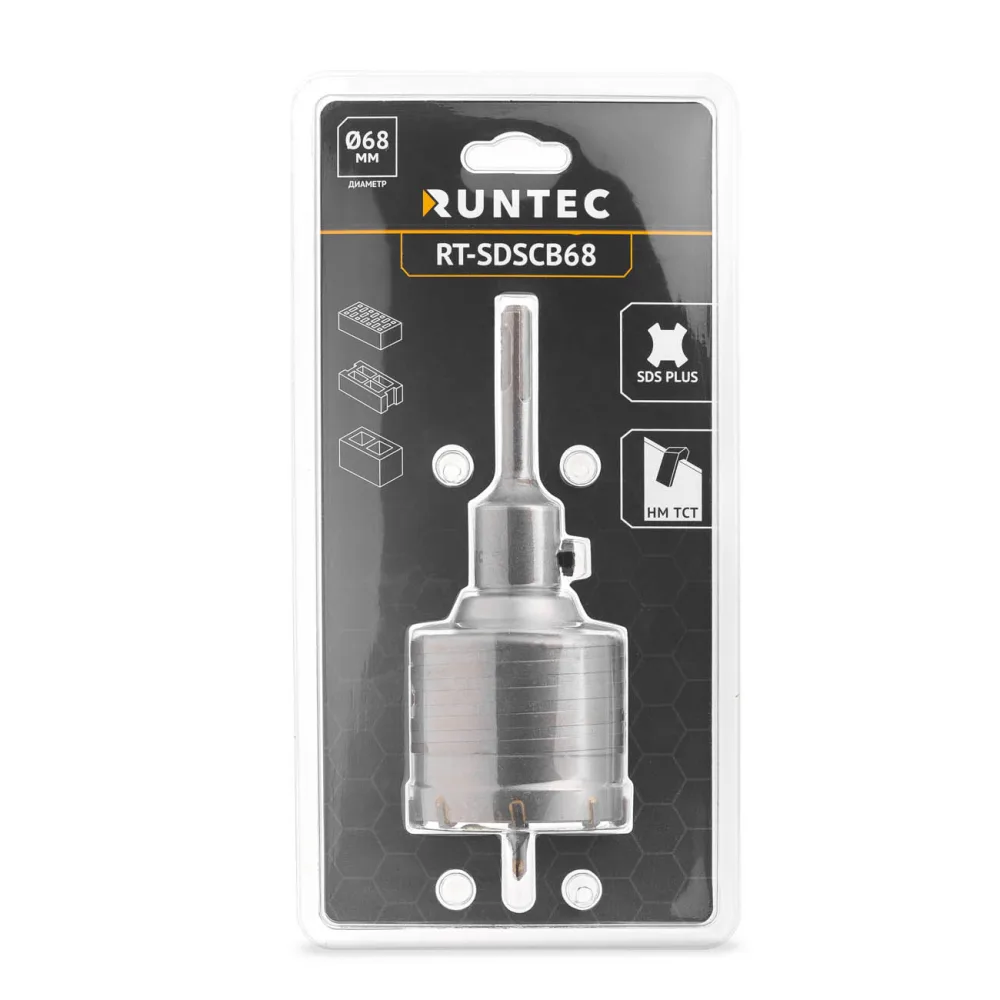 Коронка твердосплавная, TCT, SDS-Plus, в сборе, 68 мм RT-SDSCB68 RUNTEC