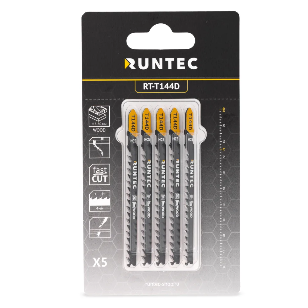 Пилки для лобзика по дереву, T 144 D, HCS, 5 шт RT-T144D RUNTEC