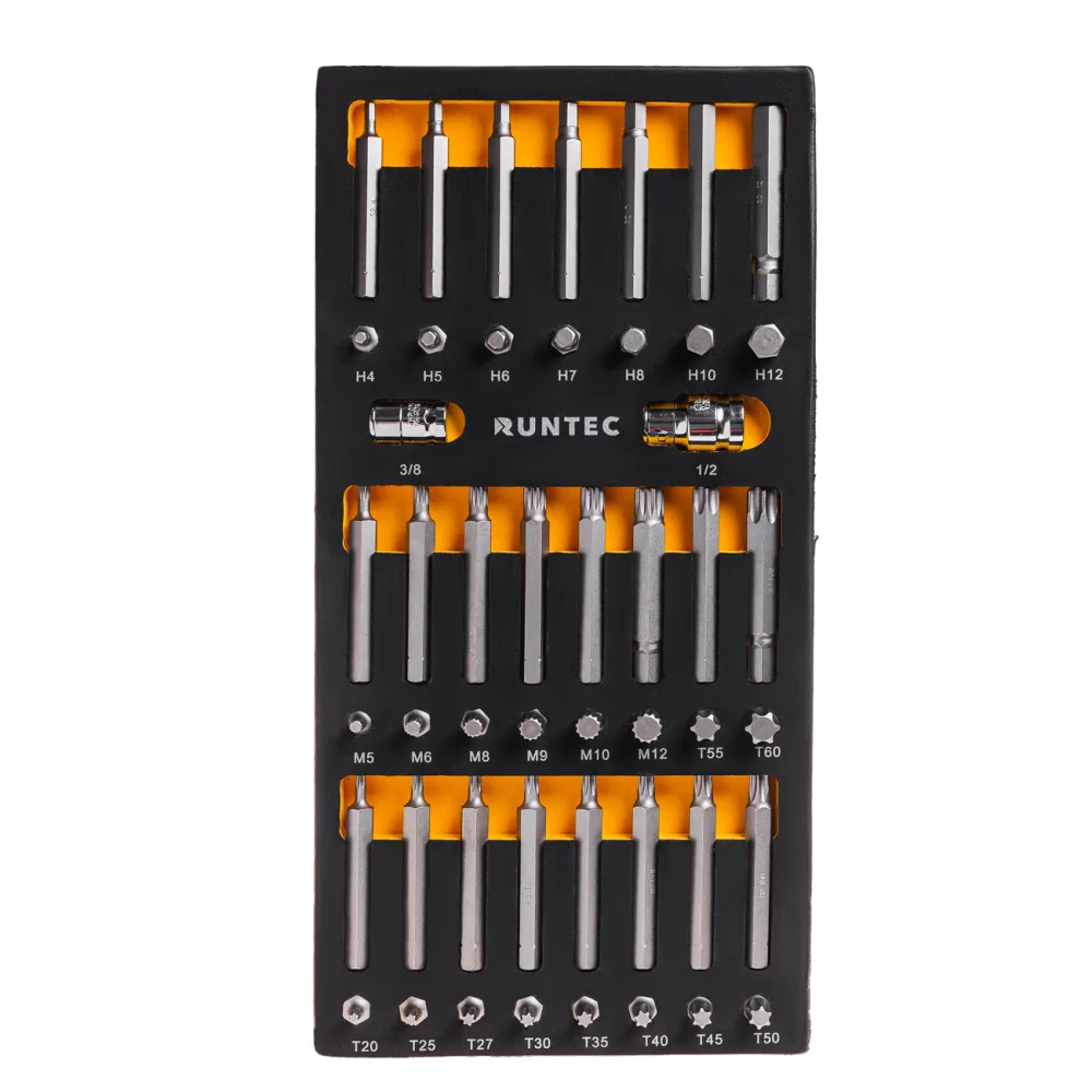 Набор бит S2, 10 мм TORX, SPLINE, HEX в ложементе EVA, 48 предметов RT-H10B1E48F RUNTEC