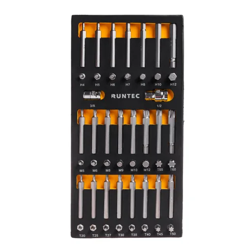 Набор бит S2, 10 мм TORX, SPLINE, HEX в ложементе EVA, 48 предметов RT-H10B1E48F RUNTEC