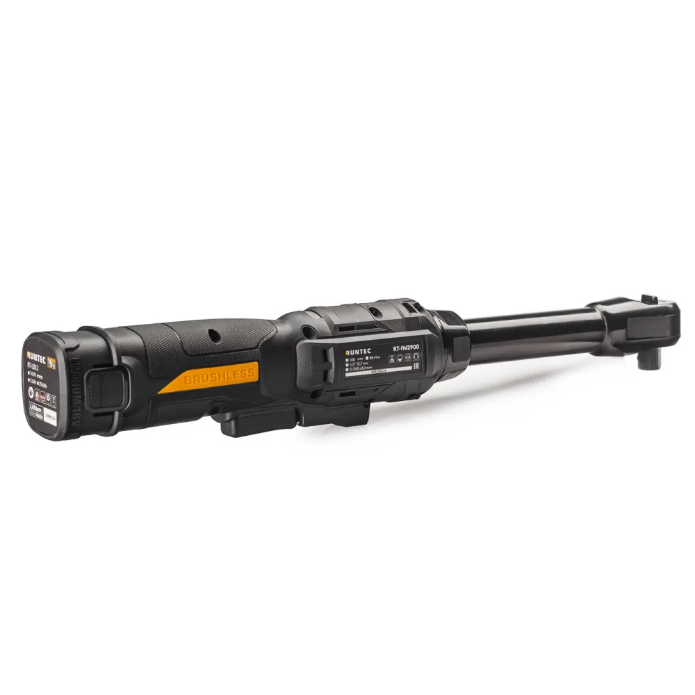 Гайковерт-трещотка аккумуляторный удлинённый PRO 1/2" с переходником 1/4", 16 В, 2×2 А·ч, 85 Н·м Runtec