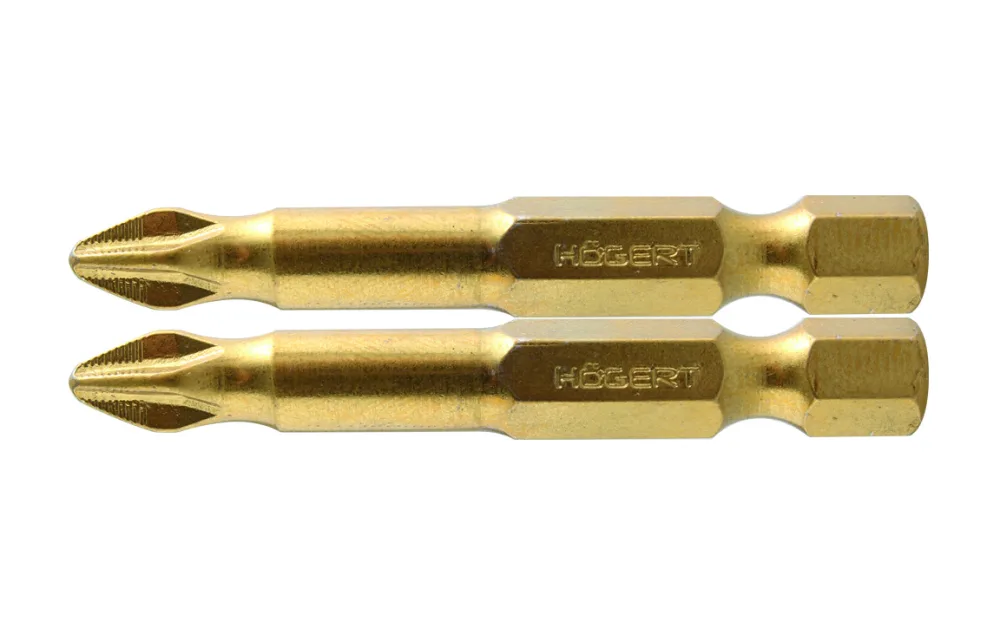HOEGERT Биты PH2 50 мм, сталь S2, нитрид титана, 2 шт.