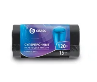 Мешок для мусора ПНД в рулоне 120л. 65*105 17 мкр., черный, рул. 15 шт Grass PP-0024