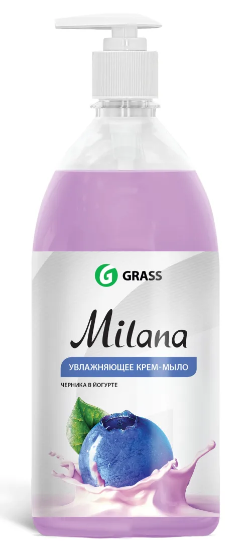 Milana Жидкое крем-мыло черника в йогурте 1 л с дозатором GRASS 2
