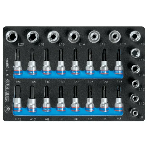 Набор торцевых насадок и головок 1/2",3/8", TORX, HEX, Е6-Е20, ложемент, 28 предметов