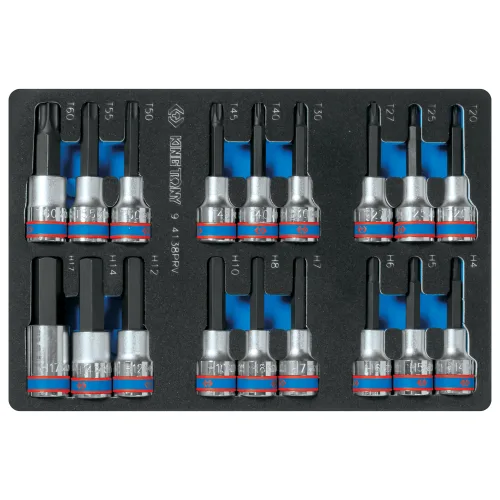 Набор торцевых насадок 1/2", TORX, HEX, L = 80 мм, ложемент, 18 предметов