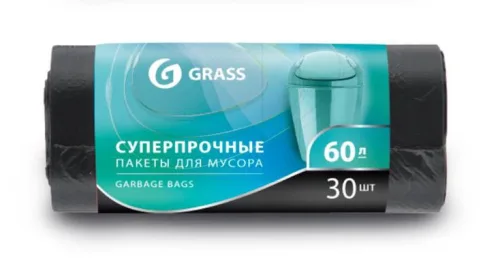 Мешок для мусора ПНД в рулоне 60л. 65*55 8 мкр., черный, рул. 30 шт