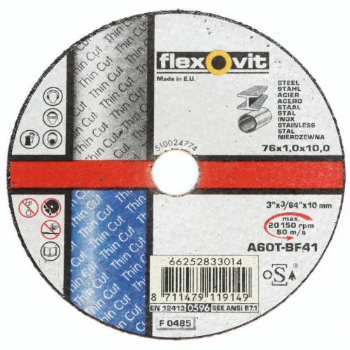 Круг отрезной FLEXOVIT 76 x 1,0 x 10,0, 80 м/сек, тип 41, мет 2