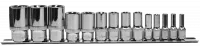 Набор головок торцевых глубоких 1/4", 3/8", 1/2"DR на держателе, внешний TORX, E4-E24, 14 предметов
