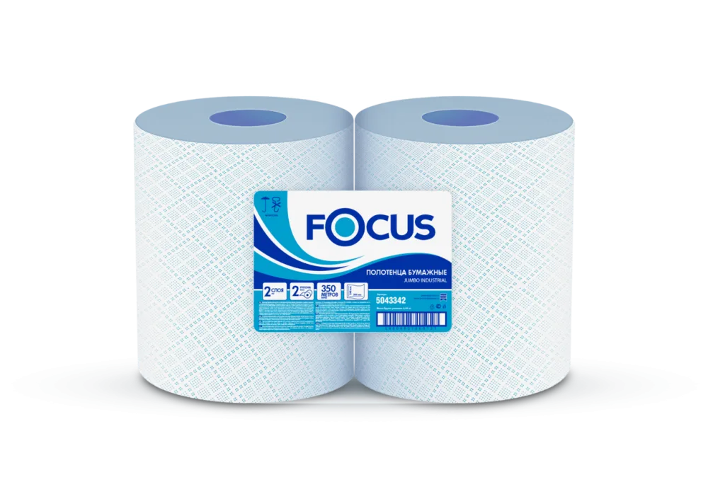 Бумажный протирочный материал Focus Jumbo, 2сл., 24смх35см, 1000 л., бирюзовый
