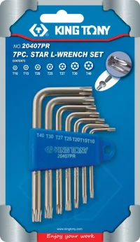 Набор Г-образных TORX, T10-T40, короткие с отверстием, 7 предметов