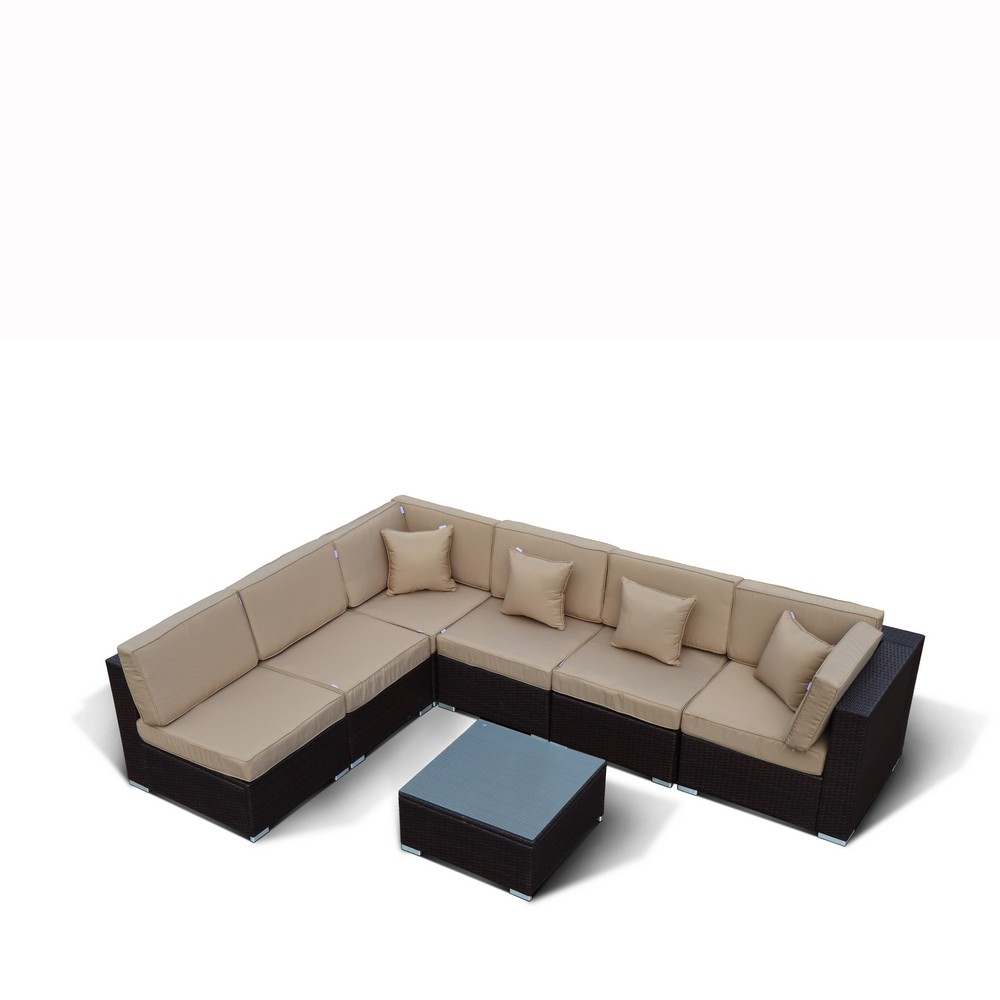 Плетеный модульный диван из искусственного ротанга YR822 Brown 2