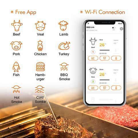 ТЕРМОМЕТР ЦИФРОВОЙ БЕСПРОВОДНОЙ IBBQ-4T WIFI IN 2