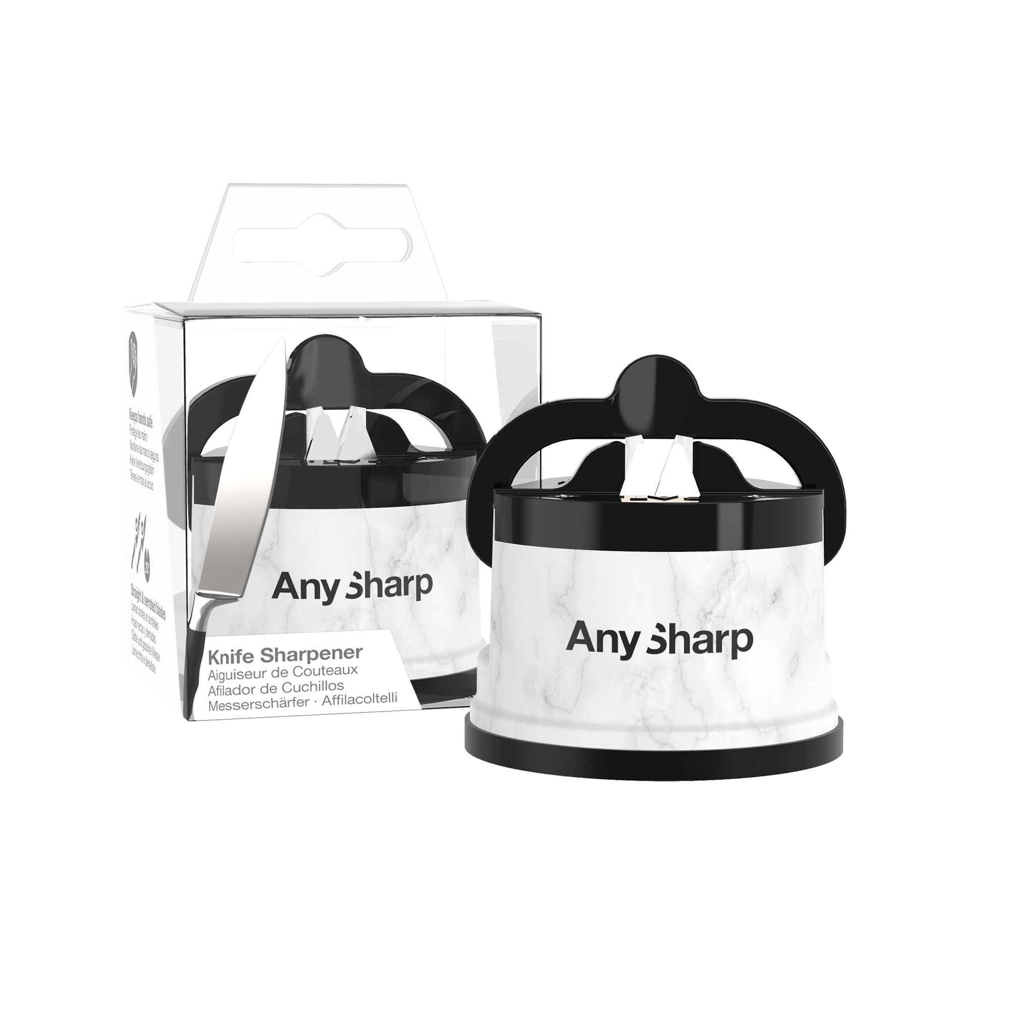 Точилка для ножей AnySharp ELITE пластиковый корпус матовый белый, принт мрамор 2