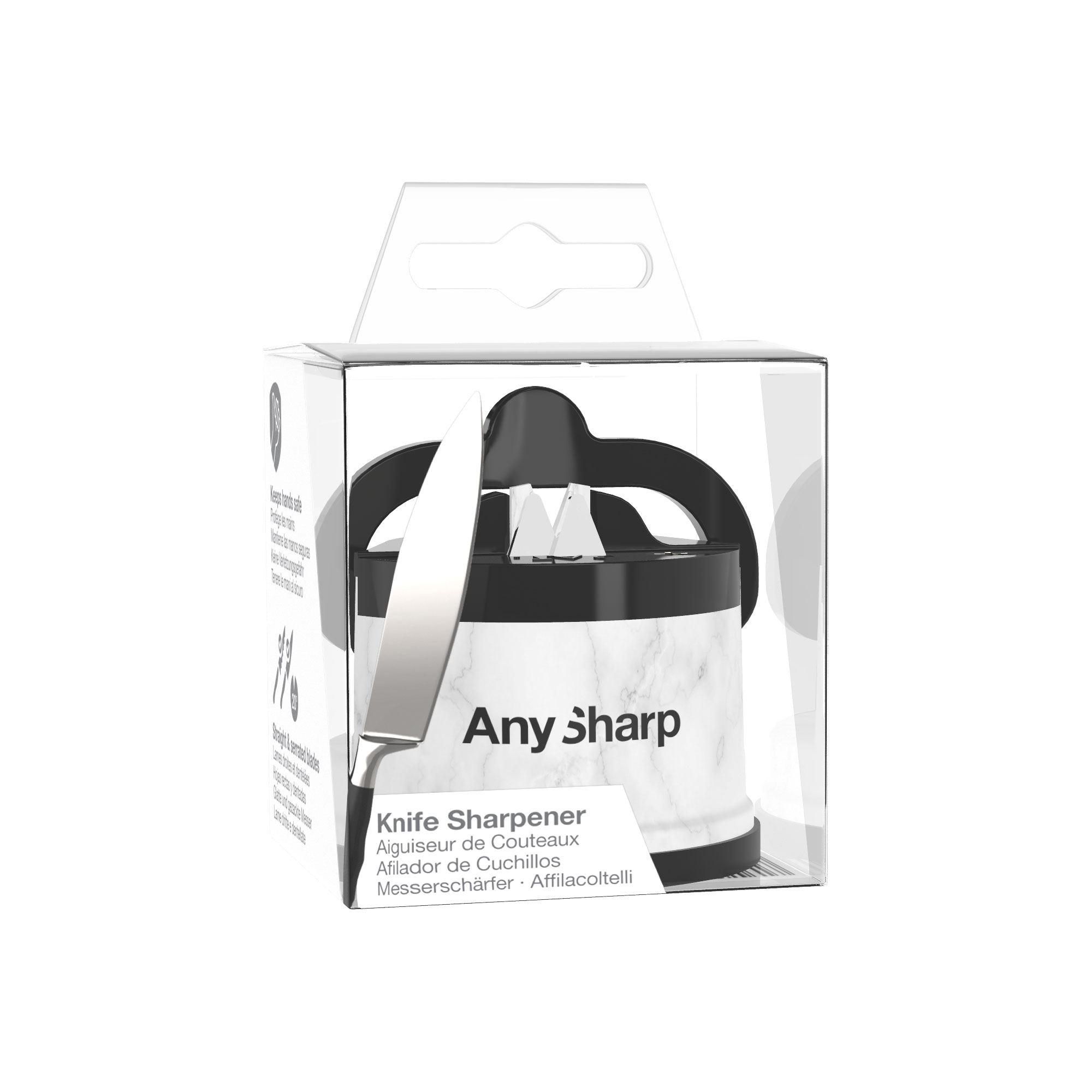 Точилка для ножей AnySharp ELITE пластиковый корпус матовый белый, принт мрамор 3