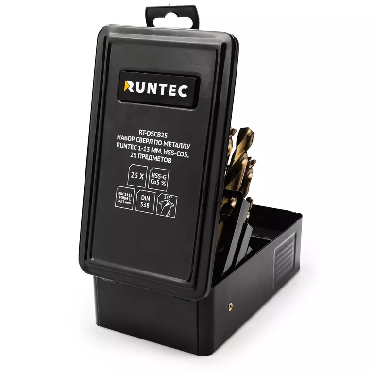 Набор сверл по металлу RUNTEC 1-13 мм, HSS-Co5, 25 предметов 4