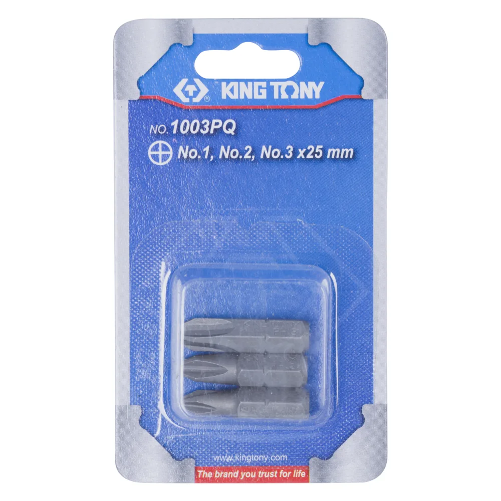 Набор вставок (бит) 1/4;, крестовые, №1, №2, №3, 3 предмета KING TONY 1003PQ