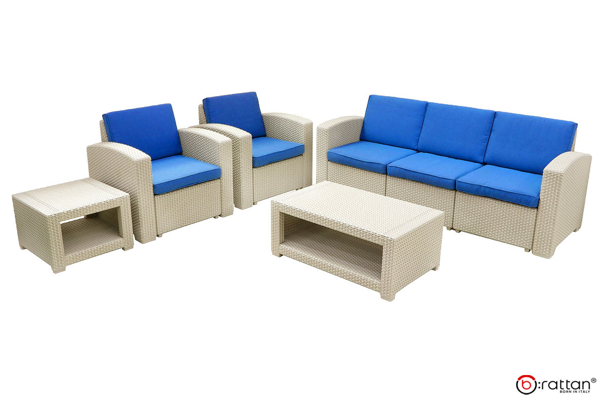 Комплект мебели Rattan Premium 5, венге (Кремовый - синяя подущка)