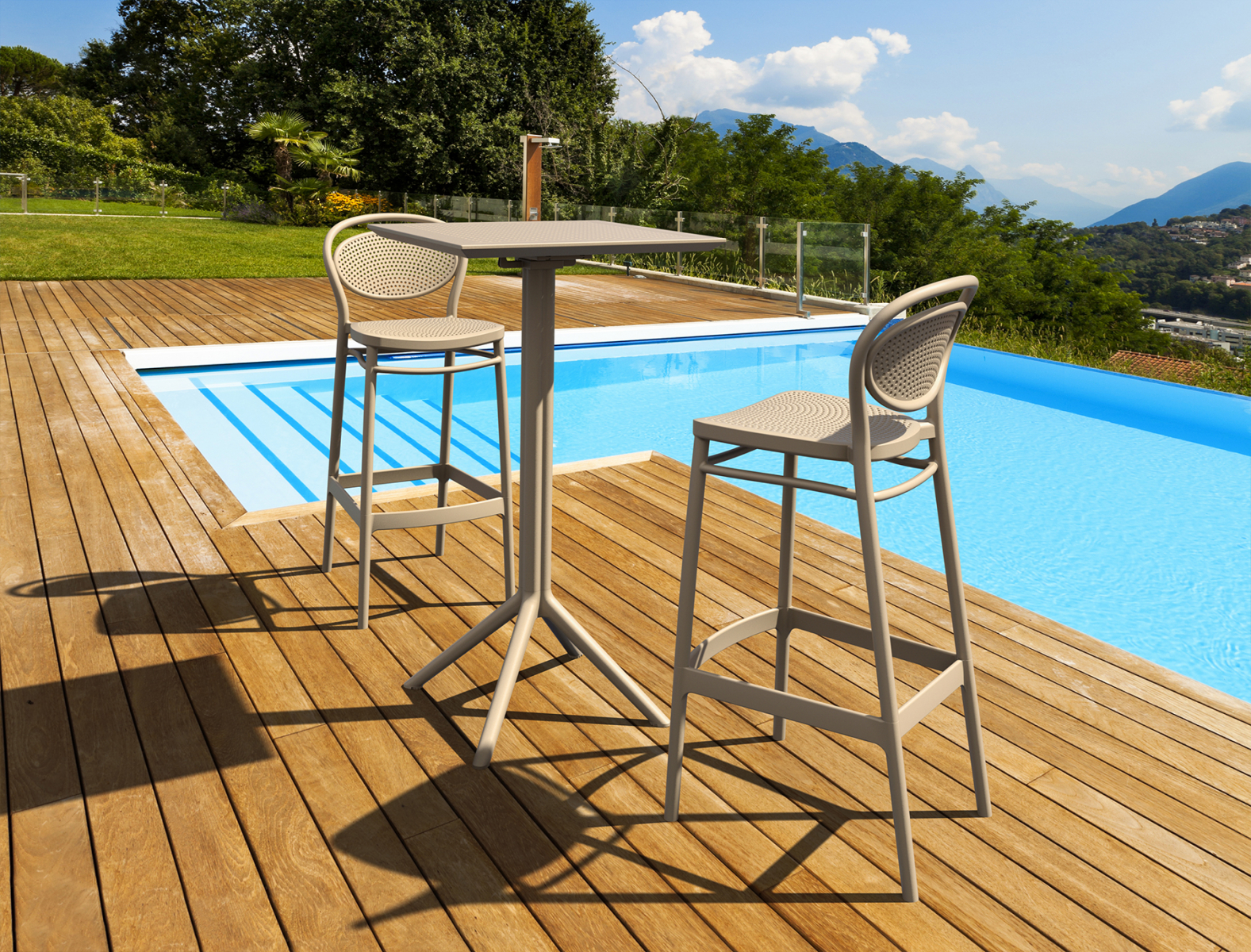 Стол пластиковый барный складной Sky Folding Bar Table (Бежевый) 9