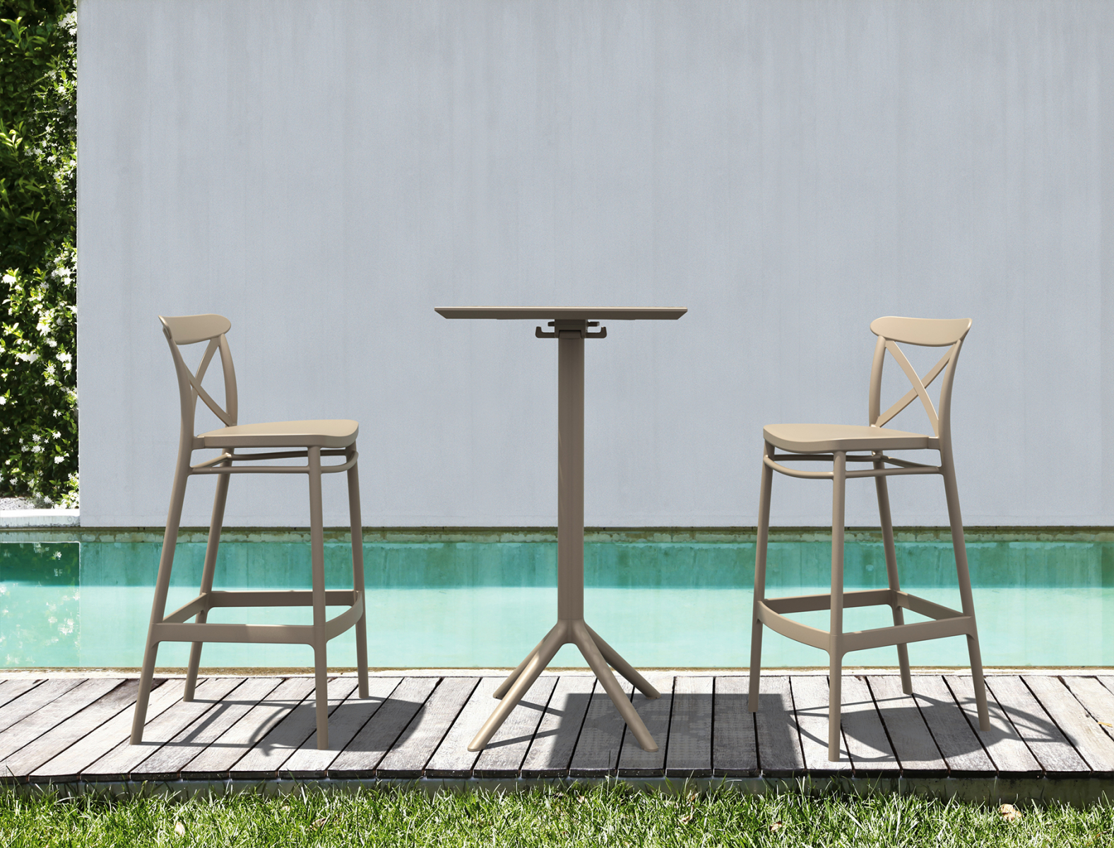 Стол пластиковый барный складной Sky Folding Bar Table (Бежевый) 11