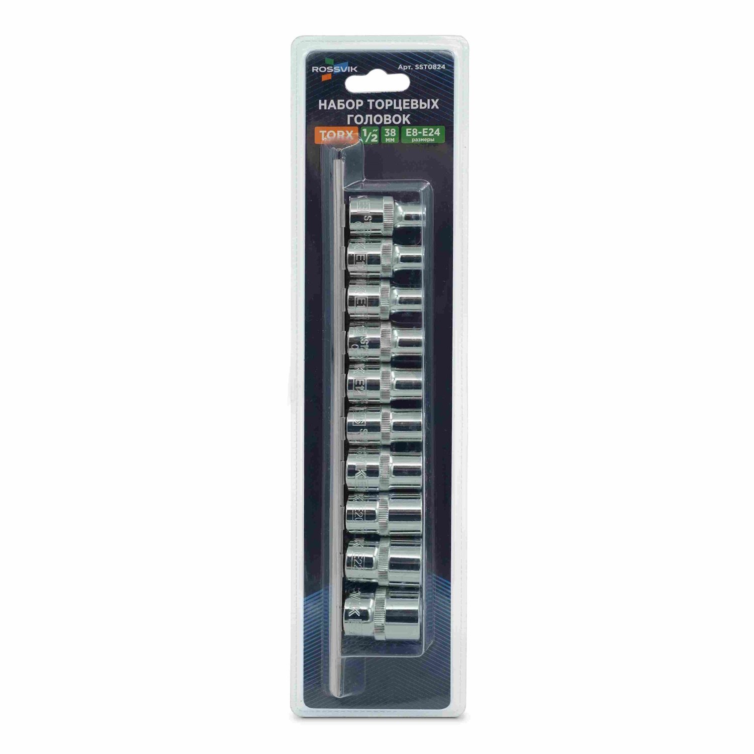 Набор головок на держателе, 1/2", TORX E10-E24, L-80 мм, 9 предметов 2