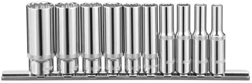 Набор головок торцевых глубоких 12-гранных 1/4"DR на держателе, SAE 3/16"--9/16", 10 предметов